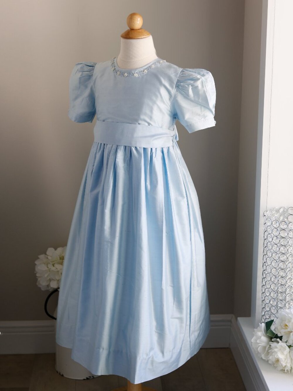 REDUCED Strasburg Blue Silk Heirloom Dress Extremely Rare Size 7 Display NEW